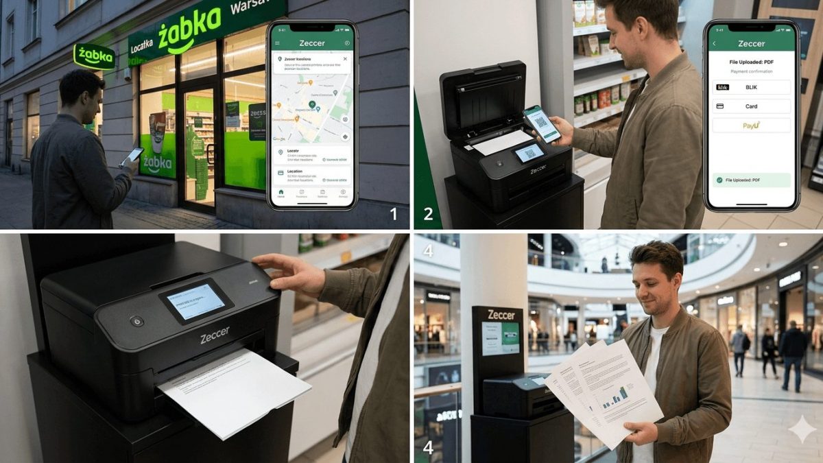 Где распечатать документы в Варшаве рядом с домом принтер самообслуживания Zeccer в Жабе